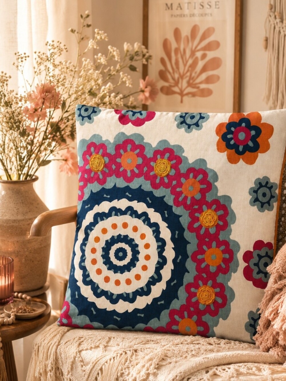 Crate & Barrel "Matilda" Floral Medallion Pillow Cover 20 x 20